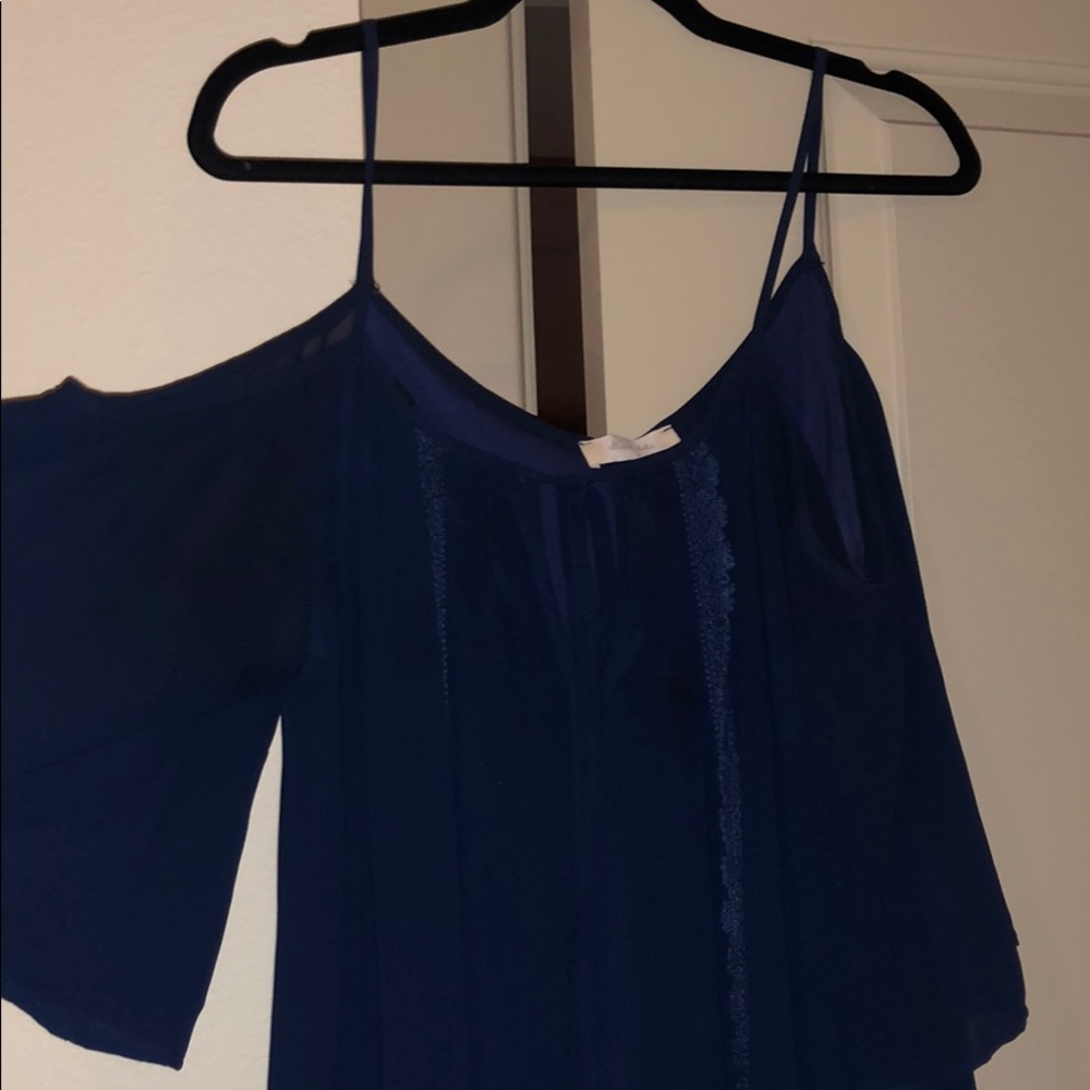 blue off the shoulder flowy dress!